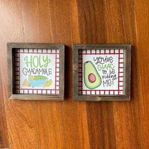 NEW Two Framed Metal Guacamole Prints - 6" Square